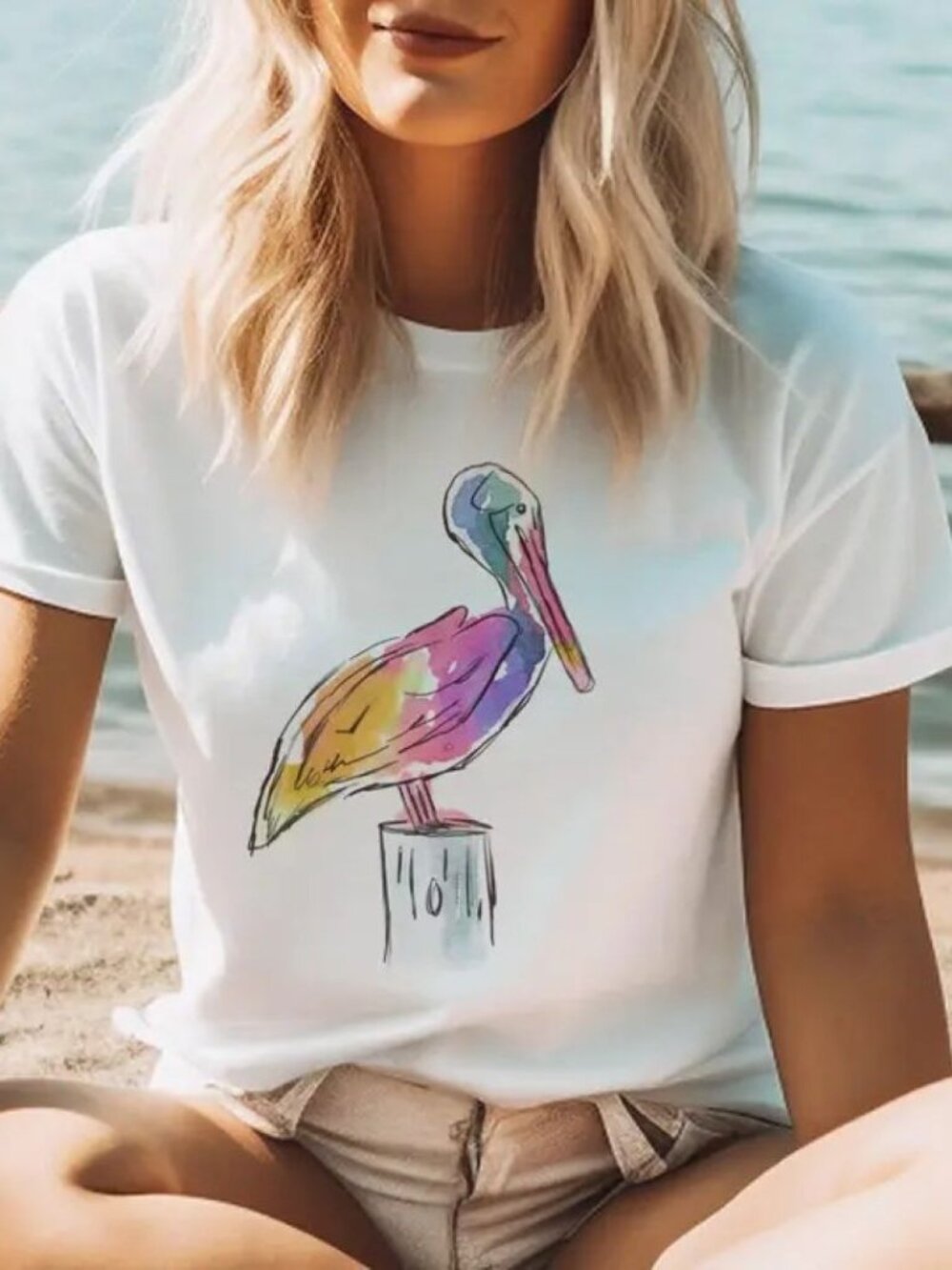 Coastal Pelican Beach Resort Graphic Tee - White